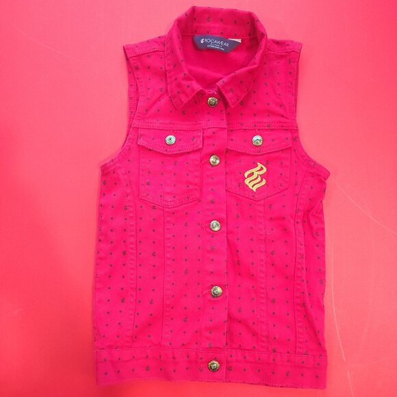 Rocawear classic jean vest red black polka dot girl size L - Picture 2 of 9